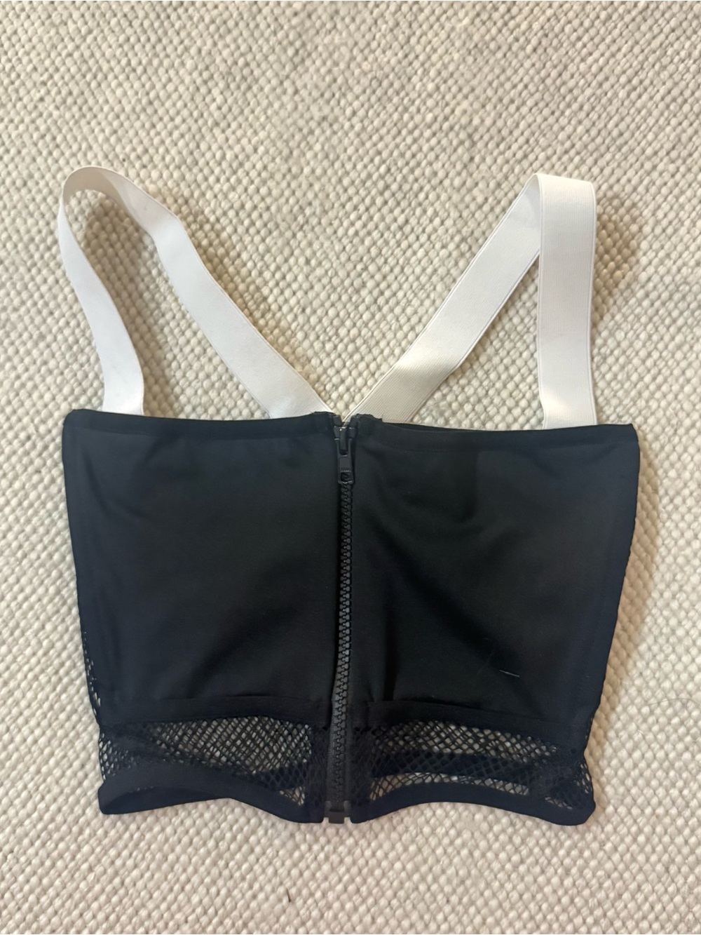 Black Women's Mesh Crop Top with White Straps